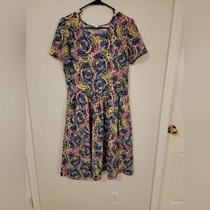 NWOT Lularoe Dress XL Zip Floral Pattern Fit-N-Flare Amelia Dress